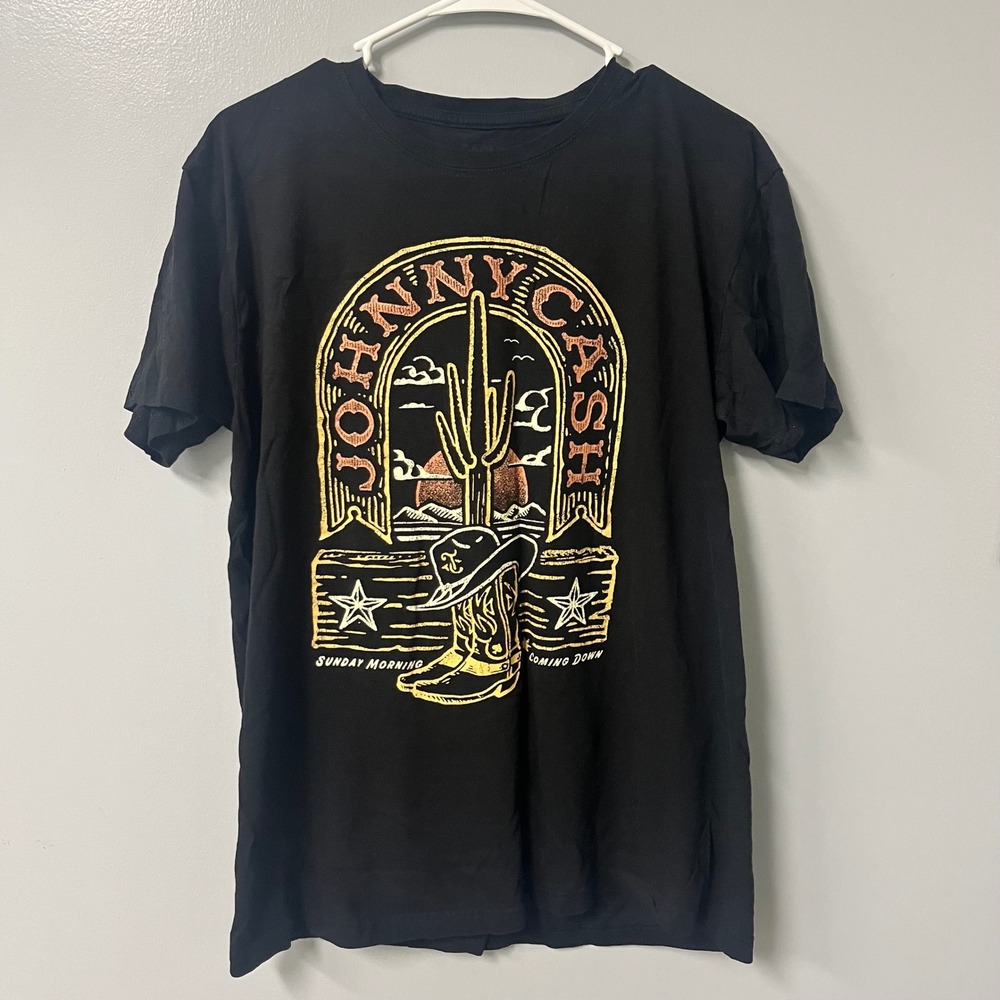 Johnny Cash Sunday Morning Coming Down Black Graphic T-Shirt Mens Large LG‎